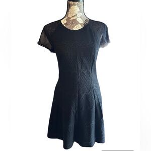 Rebecca Taylor Patterned and sheer crew neck  fit and flare black dress- Size 4
